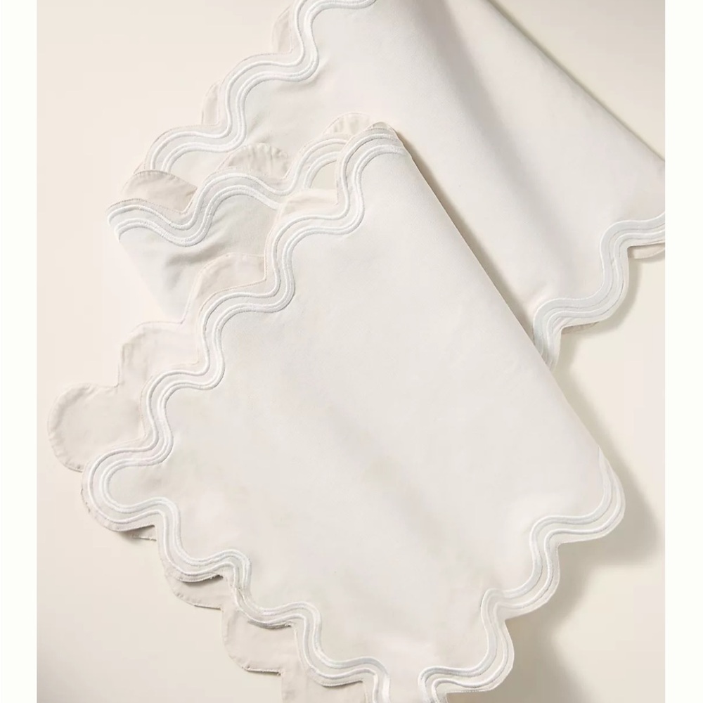 Anthropologie Ivory Scalloped Kitchen Linen